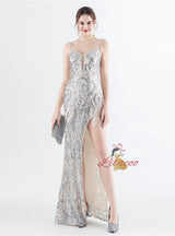 Sequins Spaghetti Straps Beading Prom Dress