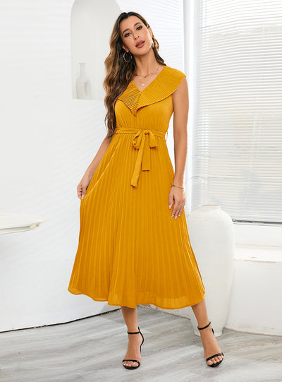 Sexy Sleeveless Pleated V-neck Dress