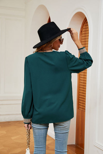 V-neck Stitching Loose Long Sleeves