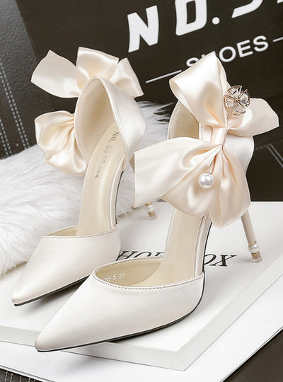 Pearl Pointed Satin Bow Sandals