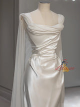 White Satin Pleats Wedding Dress