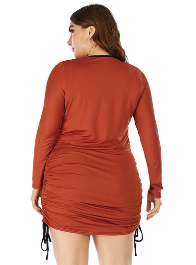 Round Neck Long Sleeve Drawstring Dress