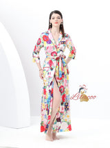 Retro V-neck Long Sleeve Printed Dress