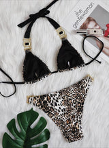 Sexy Leopard Diamond Low Waist Bathing Suit