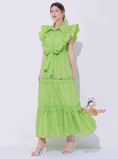 Heavy Industry Stitching Lapel Long Dress