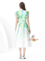 Lotus Leaf V-neck Slim Printed Long Dress