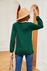 Solid Color V-neck Loose Long Sleeve T-shirt