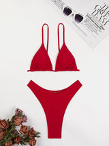 Sexy Gathered Solid Color Bikini