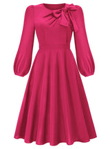Long Sleeve Round Neck Bow Dress
