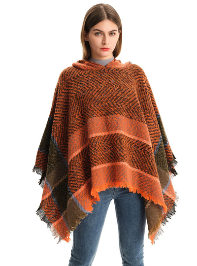 Fishbone Shawl Hooded Cape Cloak