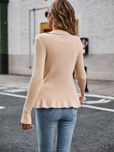 Slim-fit Solid Color Wood Ear Sweater