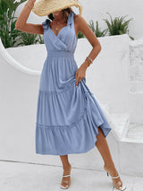 Solid Color Suspender High Waist Dress