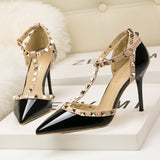 Pointed Rivet Hollow High Heels Sandal