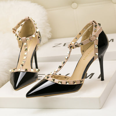 Pointed Rivet Hollow High Heels Sandal