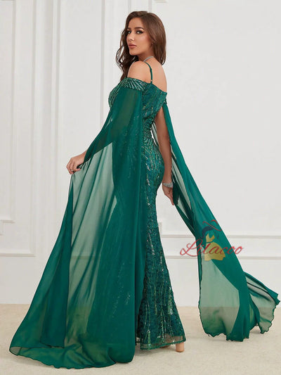 Green Mermaid Sequins Straps Prom Dress