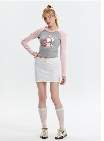 Embroidered Rabbit Long Sleeve Short T-shirt