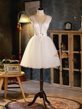Ivory Tulle Satin V-neck Homecoming Dress