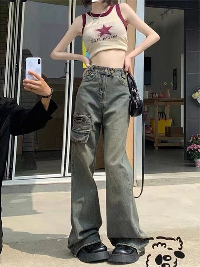 Retro High Waist Straight Slim Loose Pants