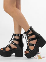 Thick-soled Round-headed Cross-strap Wedge Sandals