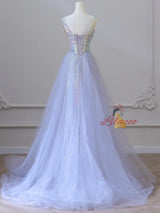 Purple Mermaid Sequins Tulle Prom Dress