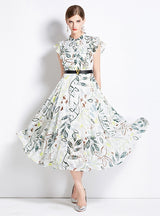 Green Printed Dress With Belt