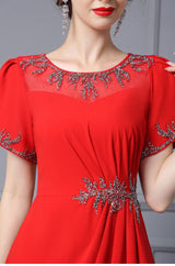 Red Short Sleeve Mother Of The Bride Dress