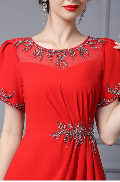 Red Short Sleeve Mother Of The Bride Dress