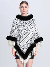 Jacquard Tassel Pullover Bat Sleeve Cloak