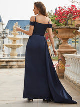 Navy Blue Straps Split Prom Dress