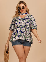 Broken Print Lotus Leaf Sleeves Shirt