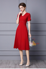 V-neck Short Sleeve Mother Of The Bride Dress