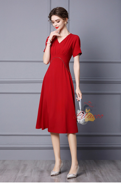 V-neck Short Sleeve Mother Of The Bride Dress