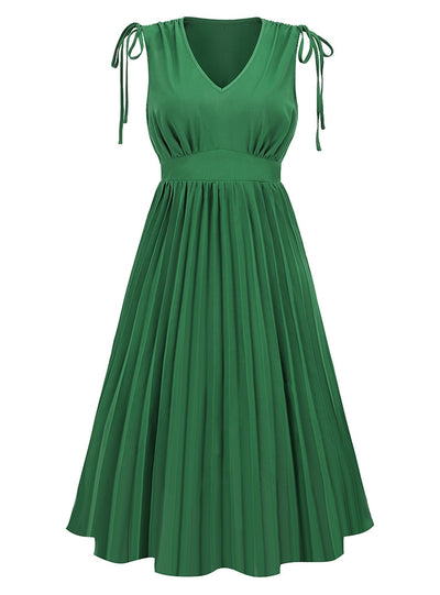 Sleeveless Slim Pleated V-neck Dress