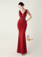 Mermaid V-neck Beading Prom Dress