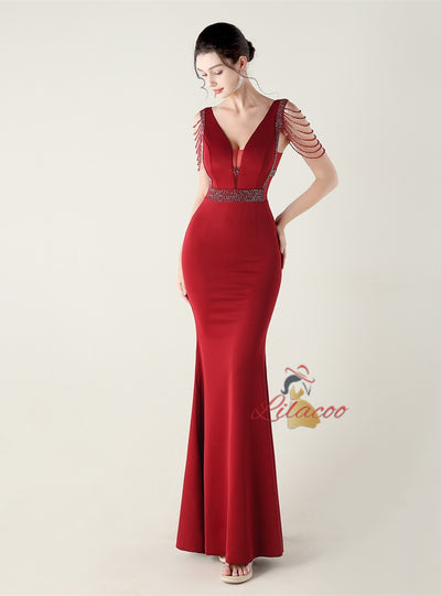 Mermaid V-neck Beading Prom Dress