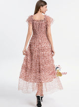 Off the Shoulder Puff Sleeve Leopard Print Gauze Dress