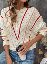 V-neck Striped Pattern Sweater