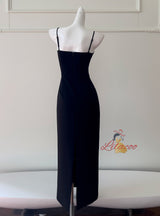 Black Straps Appliques Beading Prom Dress