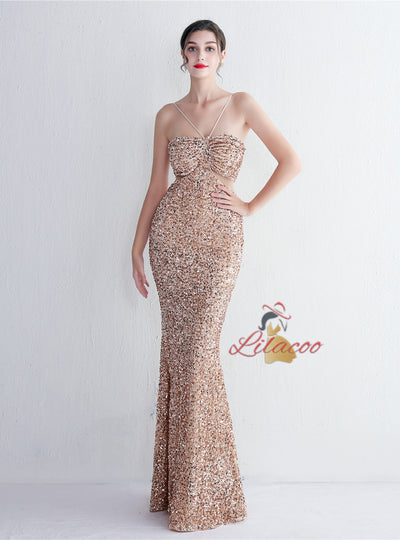 Mermaid Seqins Spaghetti Straps Prom Dress