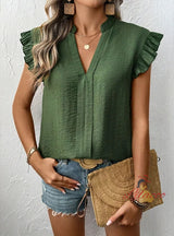 Women Solid Color V-neck Shirt