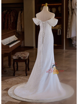 White Mermaid Split Pleats Prom Dress