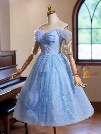 Blue Tulle Sequins Butterfly Homecoming Dress