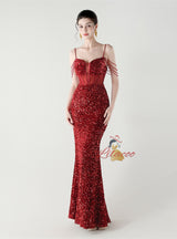 Mermadi Sequins Spaghetti Straps Beading Prom Dress