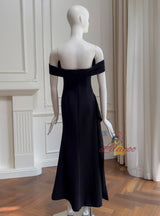 Black Off the Shoulder Pleats Prom Dress