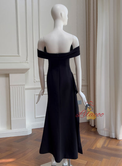 Black Off the Shoulder Pleats Prom Dress