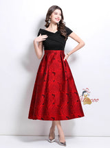 Off the Shoulder Stitching Jacquard Dress