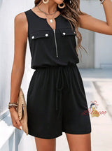 Sleeveless Zipper Pocket Leisure Jumpsuit