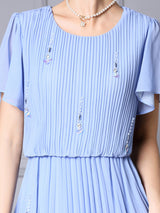 Gradient Blue Pleats Mother of the Bride Dress