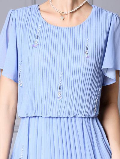 Gradient Blue Pleats Mother of the Bride Dress