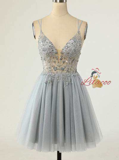 Gold Tulle Straps Beading Sequins Homecoming Dress